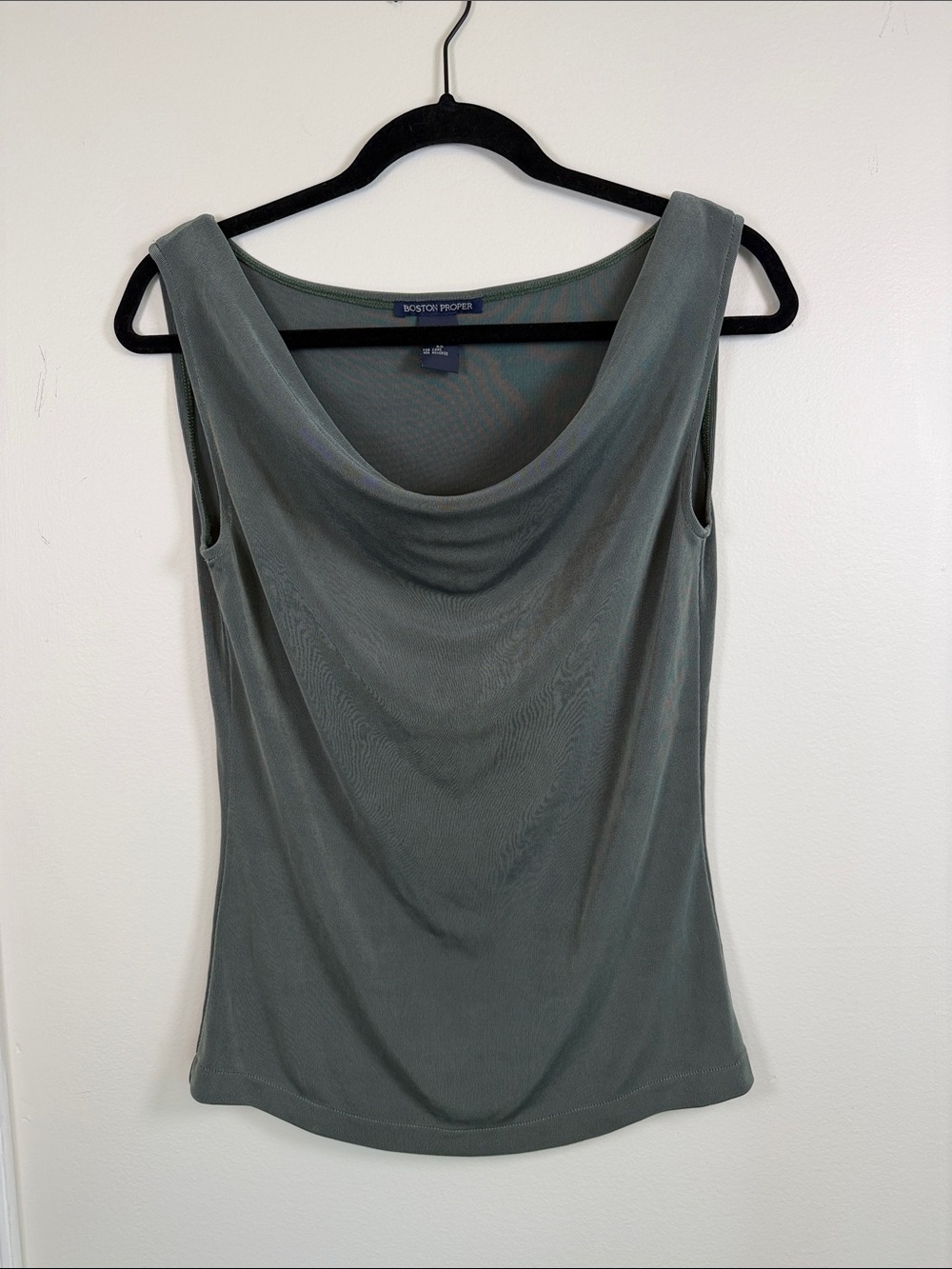 Boston Proper Cowl Neck Sleeveless Top XS Sage Green Draped Classic workwear